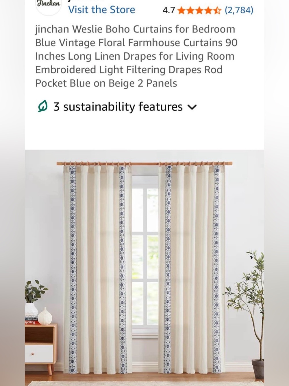 2 Panel set of Beige Boho Curtains